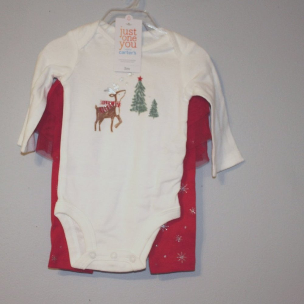 New NB Newborn 2 Piece Christmas Holiday Girls Outfit Just One You by Carter's